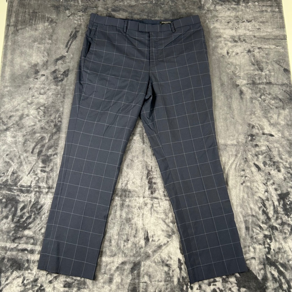 Banana Republic Dress Pants Mens 36x32 Navy Blue Plaid Slim Tailored Performance